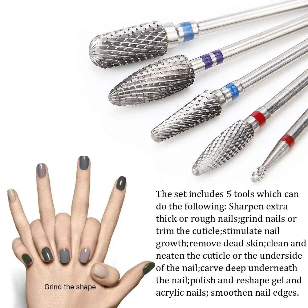 5 Pcs Tungsten Steel Milling Cutter For Manicure Removing Gel Varnish Burr Nail Drill Bits Set