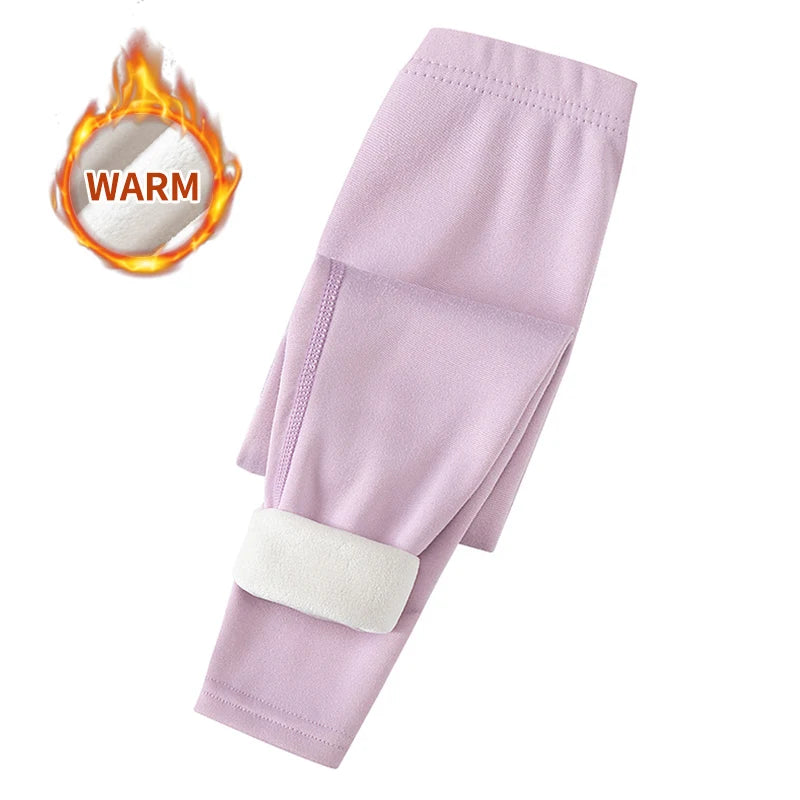 3/1 Piece Autumn And Winter Children Solid Color Thick Warm Leggings For Boys And Girls Sports And Casual With Fleece Long Pants