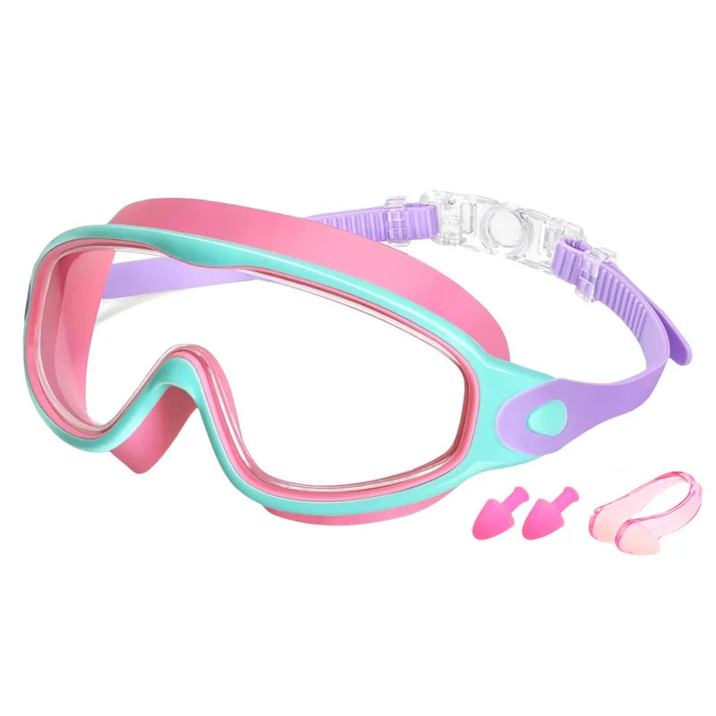 Colorful Kids Swim Goggles Wide Vision Anti-UV Anti-Fog No Leak Pool Swimming Accessories for Boys Girls Youth Toddler Age 3-15