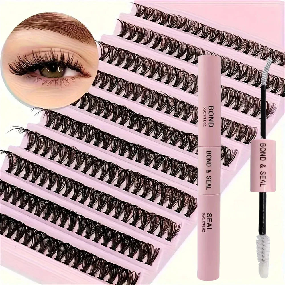 Natural Cluster 200pcs Lashes Set - C-Curl, Mixed Lengths 10-16mm for Effortless Volume