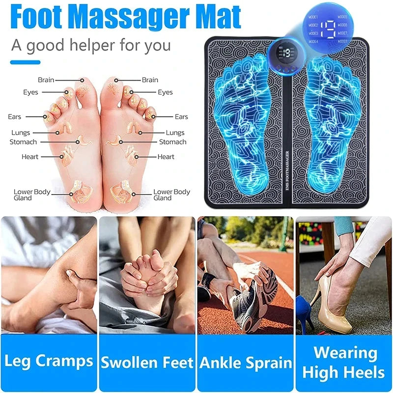 EMS Foot Massage Mat - Multi-Frequency Stimulation with 8 Zone Reflexology Massage