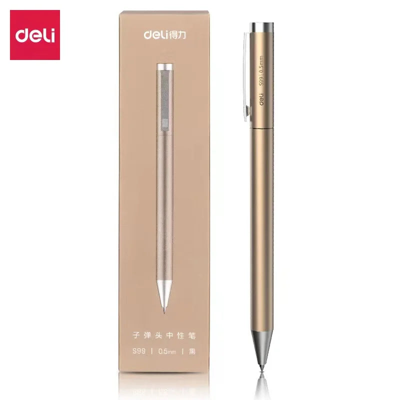 Deli Metal Sign Pen, Gel Ink Pens, Golden Silver Color, Metallic Writing Pen, Office Supplies, 0.5mm