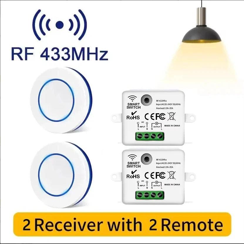 RF 433MHz Wireless 10A Relay Receiver Remote Control Light Switch 220V 110V Mini Round Button Wall Panel Switch For LED Lamp