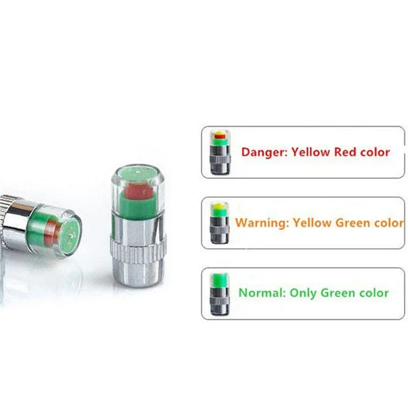 NEW 4pcs Car Tire Pressure Indicator Gauge Alert Monitoring Valve Cap Sensor External Detection