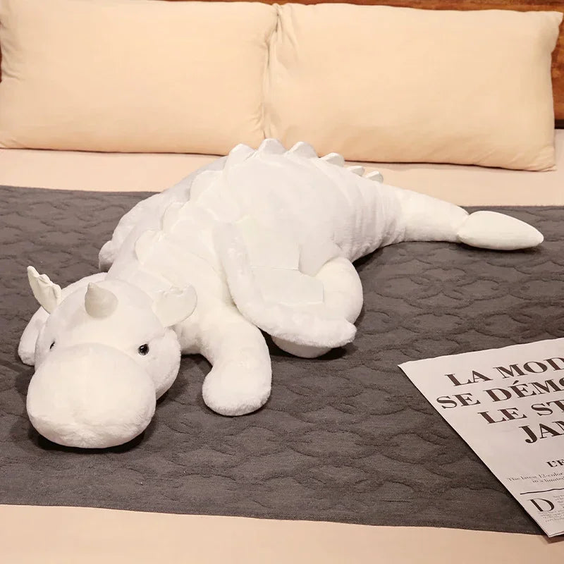 Cartoon Giant Flying Dragon White Pink Snow Dragon Plush Dinosaur Plushie Toy Soft Stuffed Animal Doll Big Sleep Pillow Kid Gift