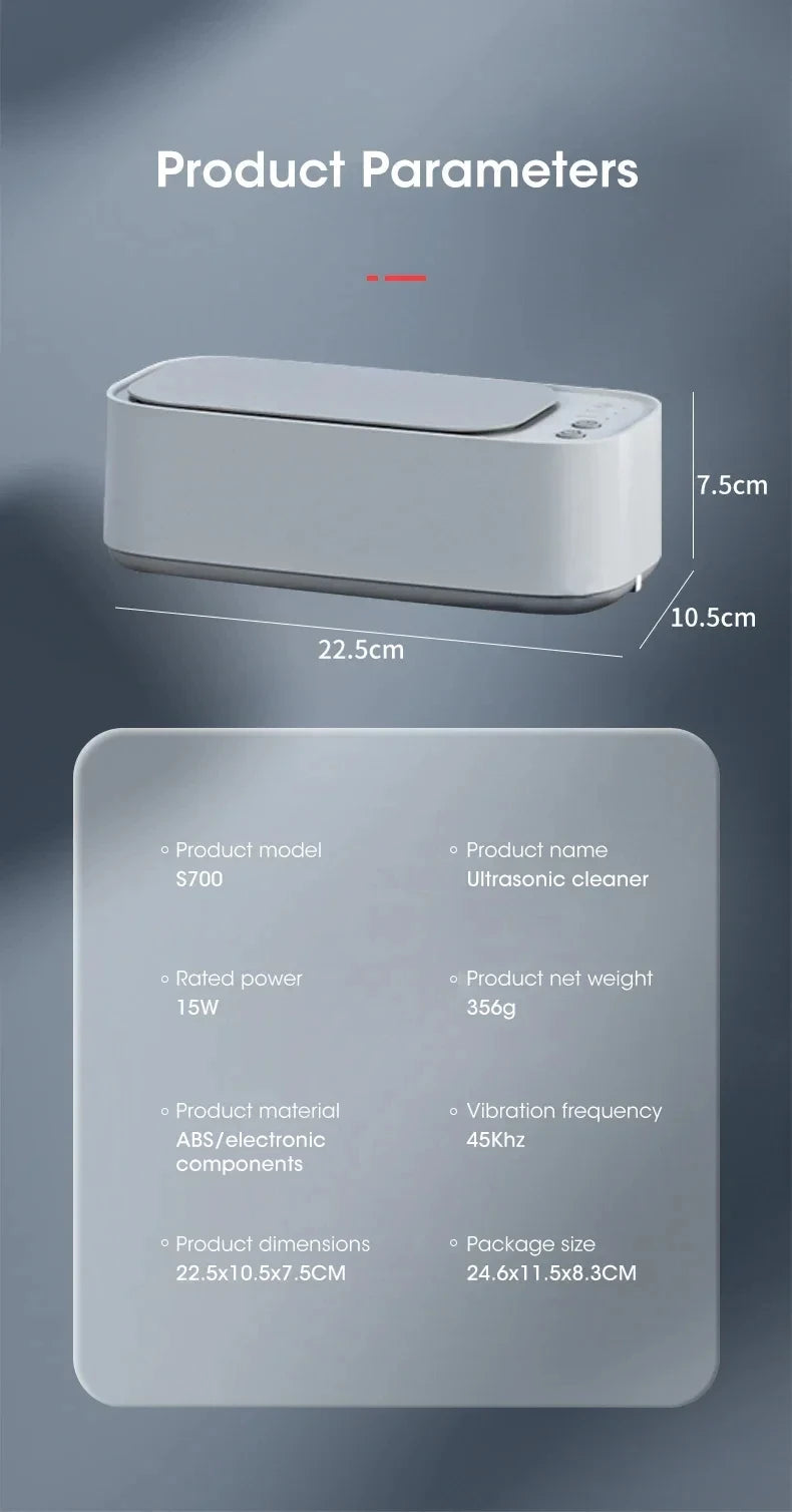 Ultrasonic Cleaning Machine Mini High-frequency Vibration Cleaning Adjustable Glasses Jewelry Pacifier Timed Cleaning Tool