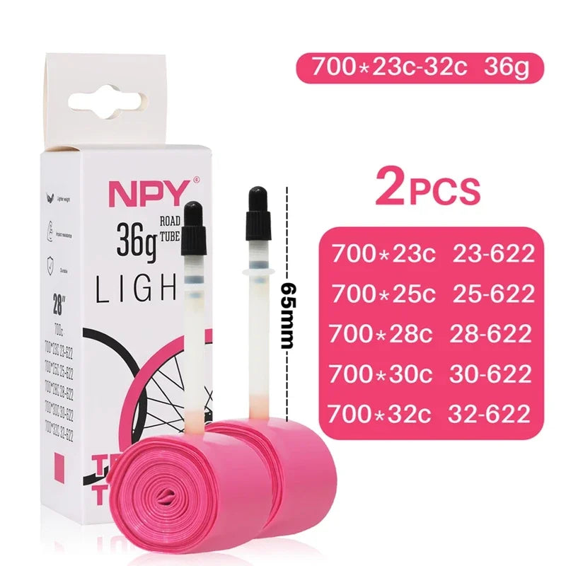 NPY Bike Inner Tube Anti Puncture 28G36G for Road Bikes 700C 23C 25C 28C 32C 35C Ultra-Light TPU Tube 45/65/85MM Presta Valves