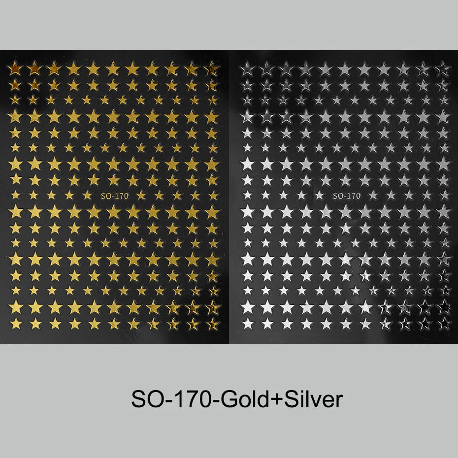 3D Black Pink Stars Stickers for Nails Golden Silvery Stars Adhesive Nail Decals Autumn Winter Festival DIY Nail Art Accessories