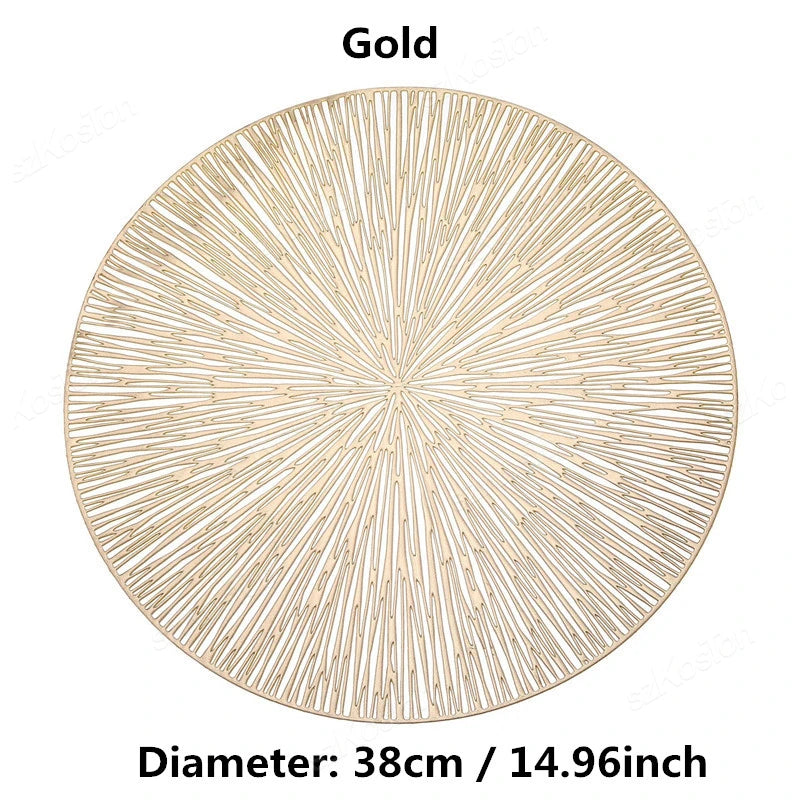 Round Firework Shape PVC Placemat Hollow Table Mats Coaster Pad Heat-Resistant Wipeable Waterproof Anti-Slip Pad Home Decoration