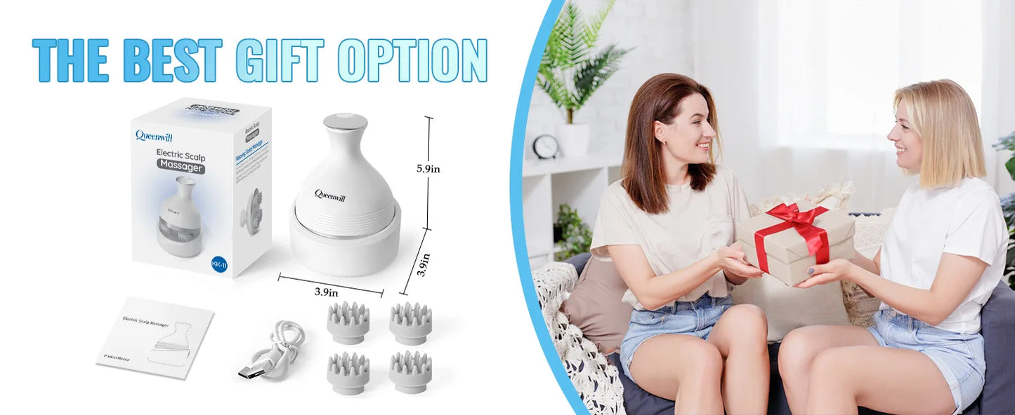 Electric Smart Head Massager Body Massage Neck Deep Tissue Kneading TYPE-C Wireless Waterproof Mini Scalp Massager Stress Relax