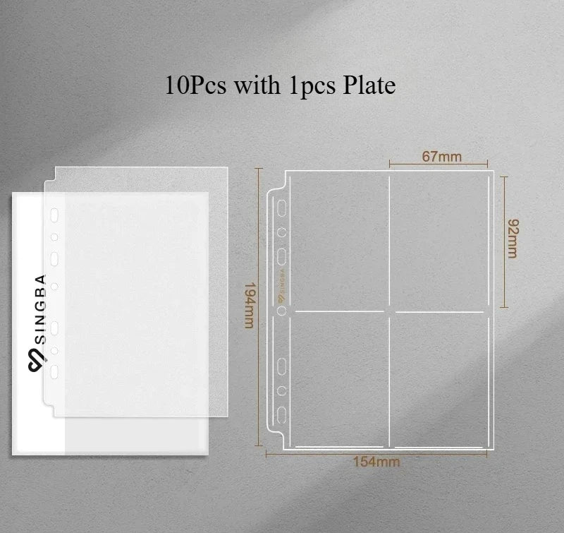 SINGBA 10pcs Clear Sheets Sleeve Acid free-No CPP loose-leaf Pages for A5/A4 Binder 4/ 9grid Pocket 3inch Photocard Protector
