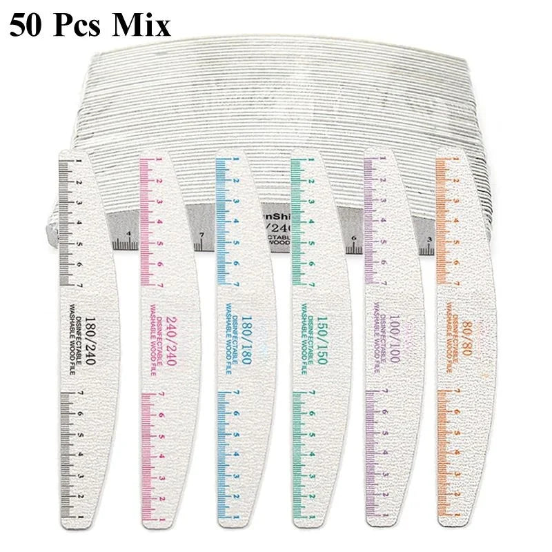 50pcs Nail File Wooden Sanding Buffer Block Pedicure Manicure UV Gel Nail Polish Pro Nail Files Artificial Nail Tips Tools