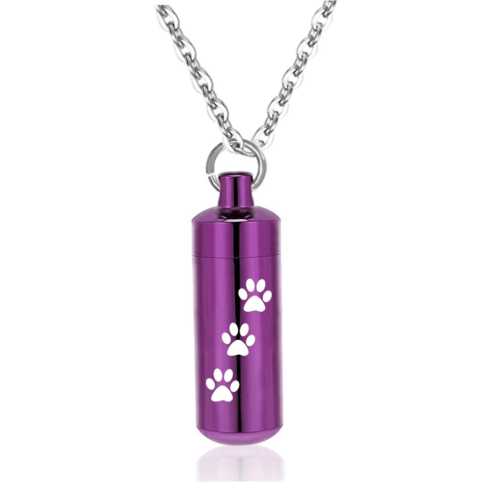 Pet Paws Ashes Jewelry Cremation Urn Memorial Pendant Necklace Aluminum Alloy Cylinder Ashes Jewelry for Ashes Women Men