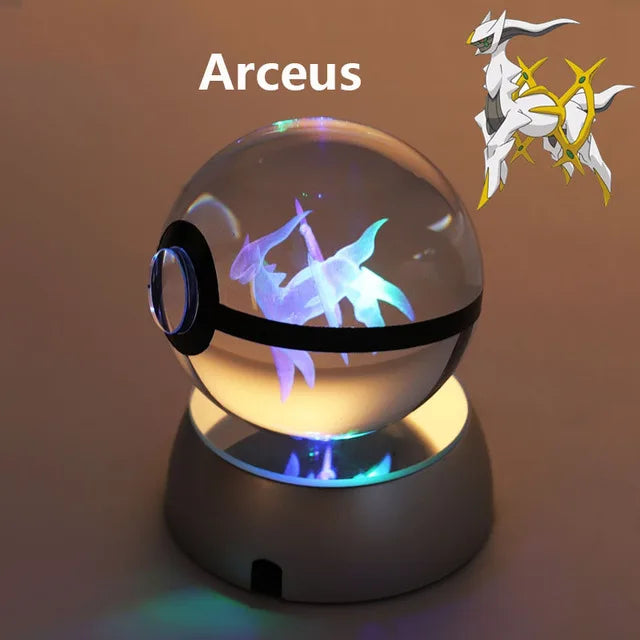 Anime Pokemon 3D Crystal Ball Snorlax Figure Pokeball Engraving Crystal Charizard Model with LED Light Base Kids Gift ANIME GIFT