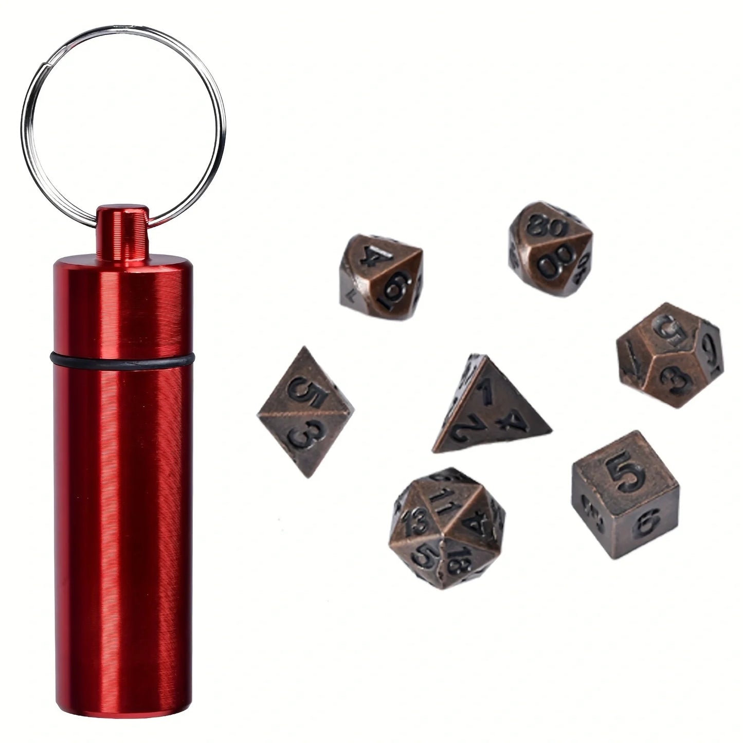 7pcs DND Mini Antique Iron Dice Set, Bronze Polyhedral Metal Game Dice Set, Tiny Portable Dice For Game Player