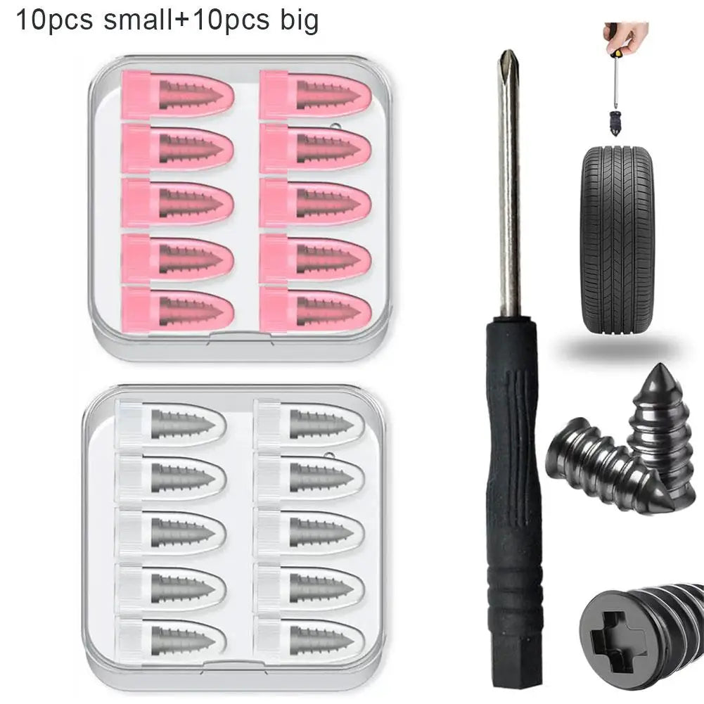 Vacuum Tire Puncture Repair Kit with Screwdriver & Storage Box Self-Service Plug & Patch for Car, Truck, Motorcycle, Bike Tire