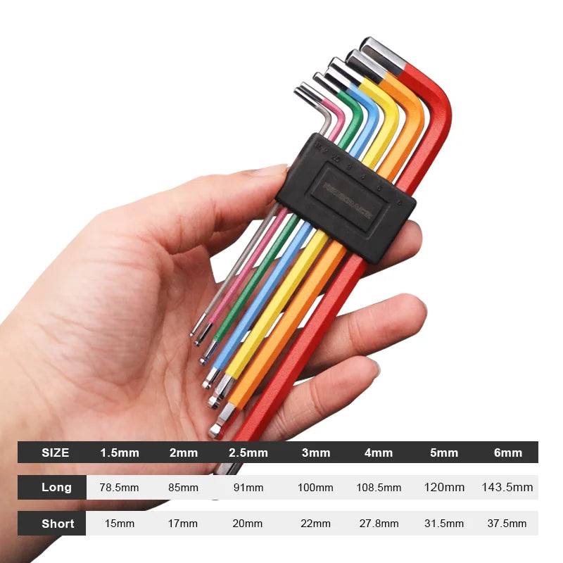 Bicycle Allen Key Set L Wrench Universal 7Pcs Ball End Torx Star Keys Tool MTB Road Bike Repair Tool Kit For 1.5/2/2.5/3/4/5/6mm