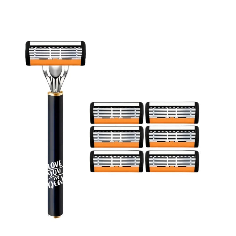 6 Blade Manual Razor for Men, Portable Travel Shaver for Face Beard & Body Hair Removal, Disposable Razors with Non-slip Grip