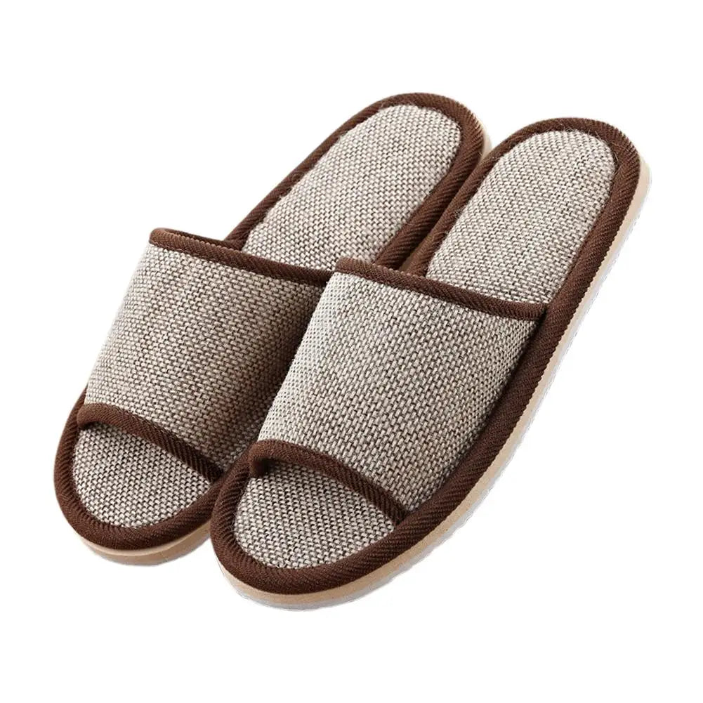 Linen Open Toe House Slippers for Women Men Breathable Flax Indoor Slip On Slides Lightweight Cozy Slippers Casual Floor Shoes