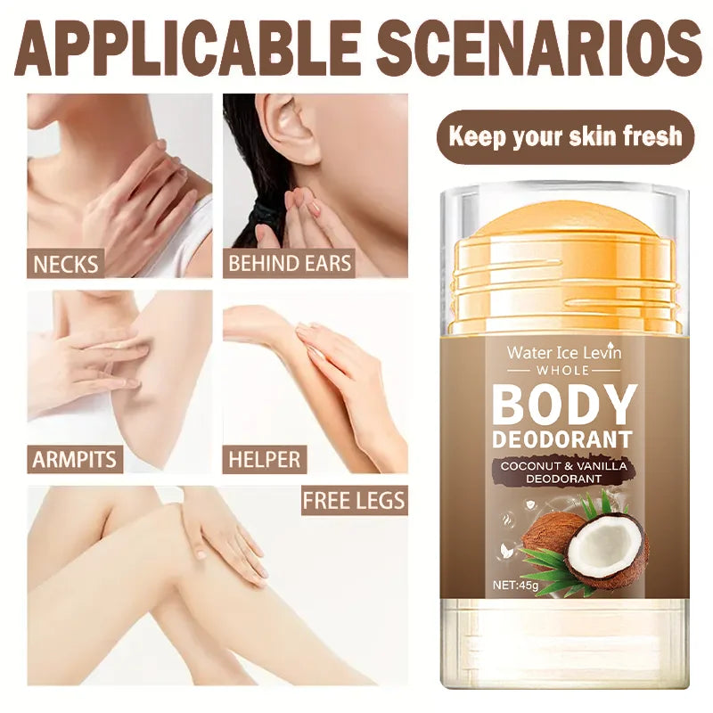 Coconut Body Deodorant Stick, Suitable for Both Men and Women, Moisturizing and Non-Frictional, Suitable for the Whole Body and Intimate Areas, a Travel Essential, for Daily Use | Natural Deodorant