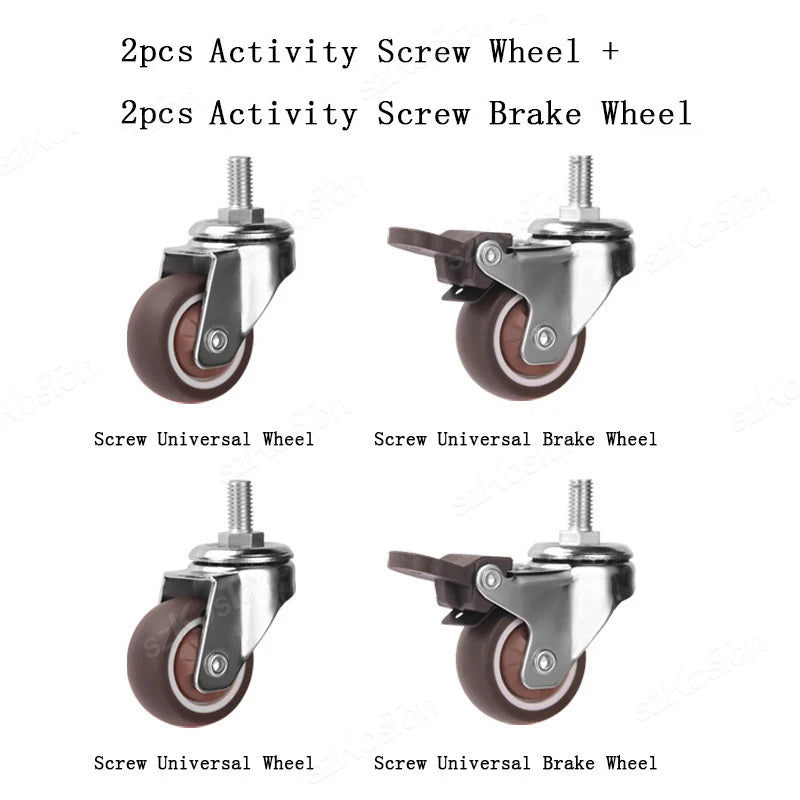 4 Pcs 1.5 Inch Universal Stem Caster Wheels TPR Screw Lever Castors Swivel Stem Wheels with M8 Thread Rods for Carts Furniture