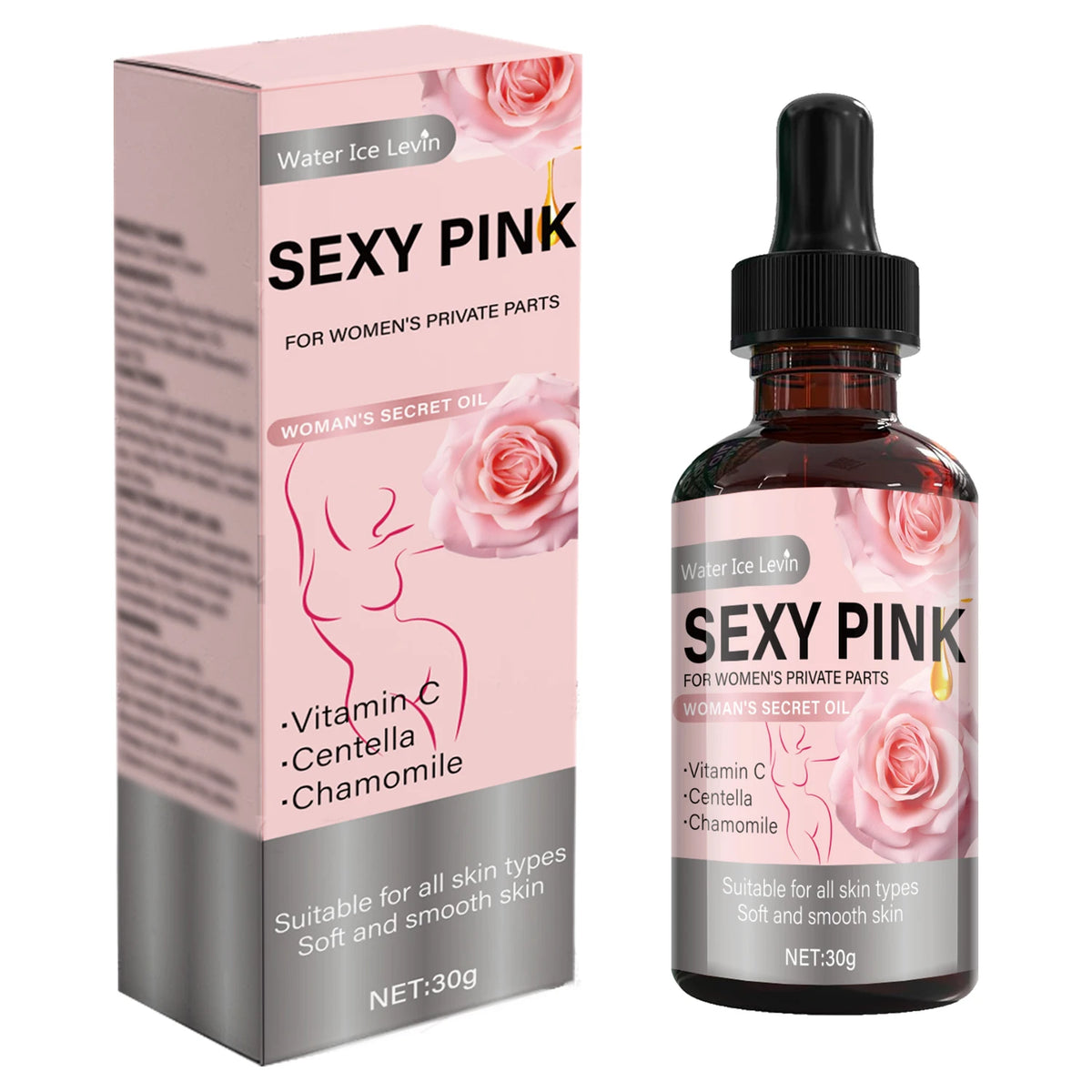 Secret Pink Intimate Oil Vitamin C & Chamomile. Softens, Smoothes, Revitalizes Skin. For Feminine Care. All Skin Types. 30g Net