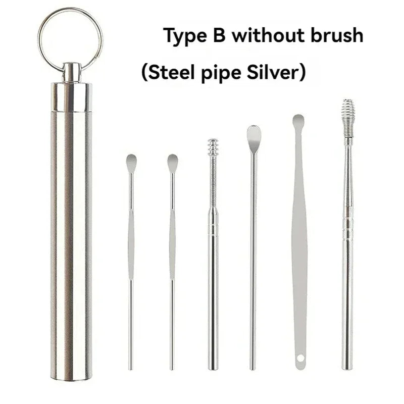 Ear Pick Six-piece Set Ear Cleaning Ear Picking Earpick Convenient Portable Portable Ear Pick Household Portable for Adults