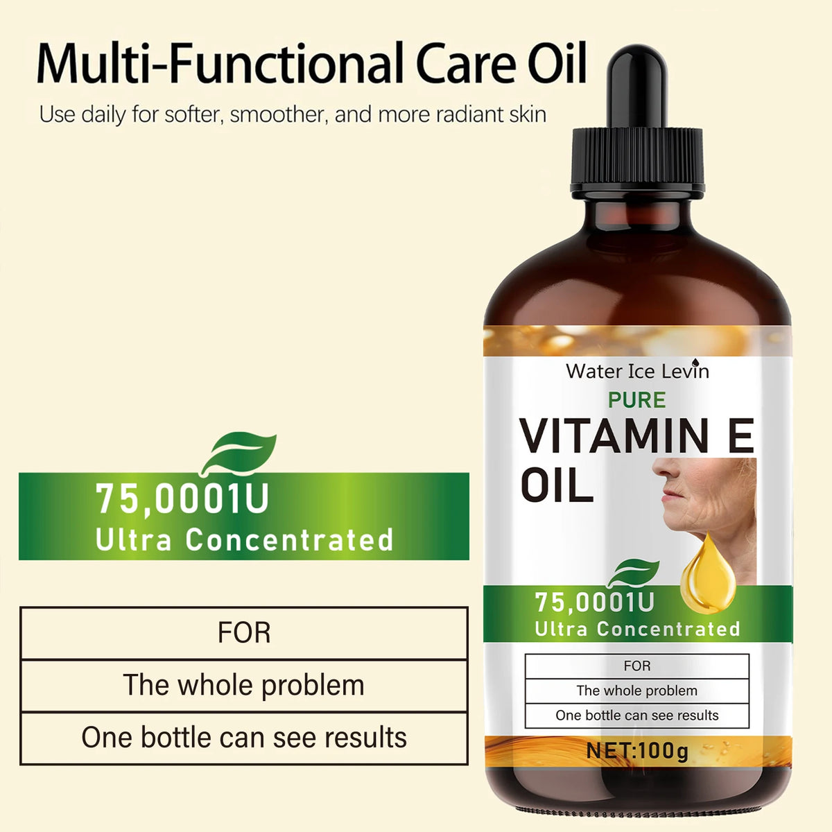 100ml Natural Vitamin E Essential Oil, Used for Massage, Skin Care, Gua Sha, Showering, Facial, Body, Nail, Hair, and Eyelash Care, Versatile