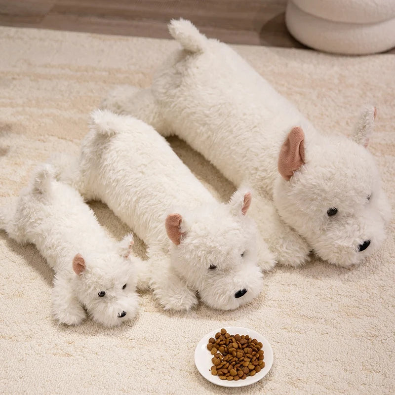 42cm Kawaii Fluffy Hair West Highland Dog White Terrier Plushie Soft Puppy Plush Toy Stuffed Lifelike Animal Appease Doll Pillow