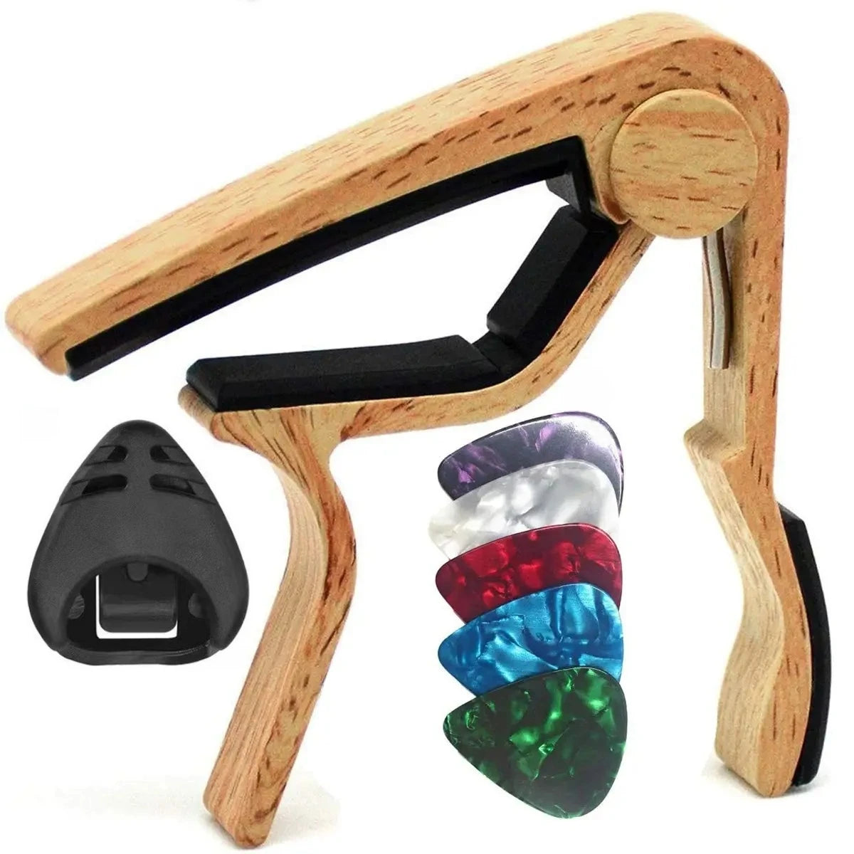 7pcs Guitar Capo for Acoustic And Electric Guitars With 5 Picks for Free And 1 Holder,Black; Silver