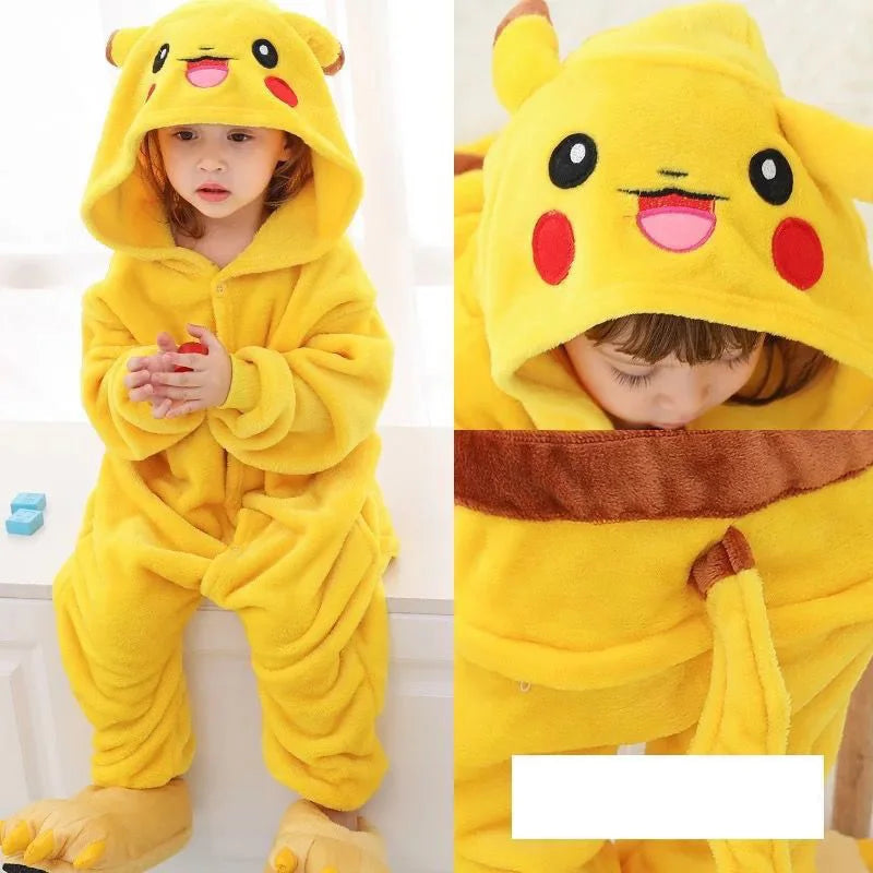 Smile pikachu Costume For Boys Girls Onesie Anime Winter Pajama Flannel Warm Suit Pokemon Kigurumis
