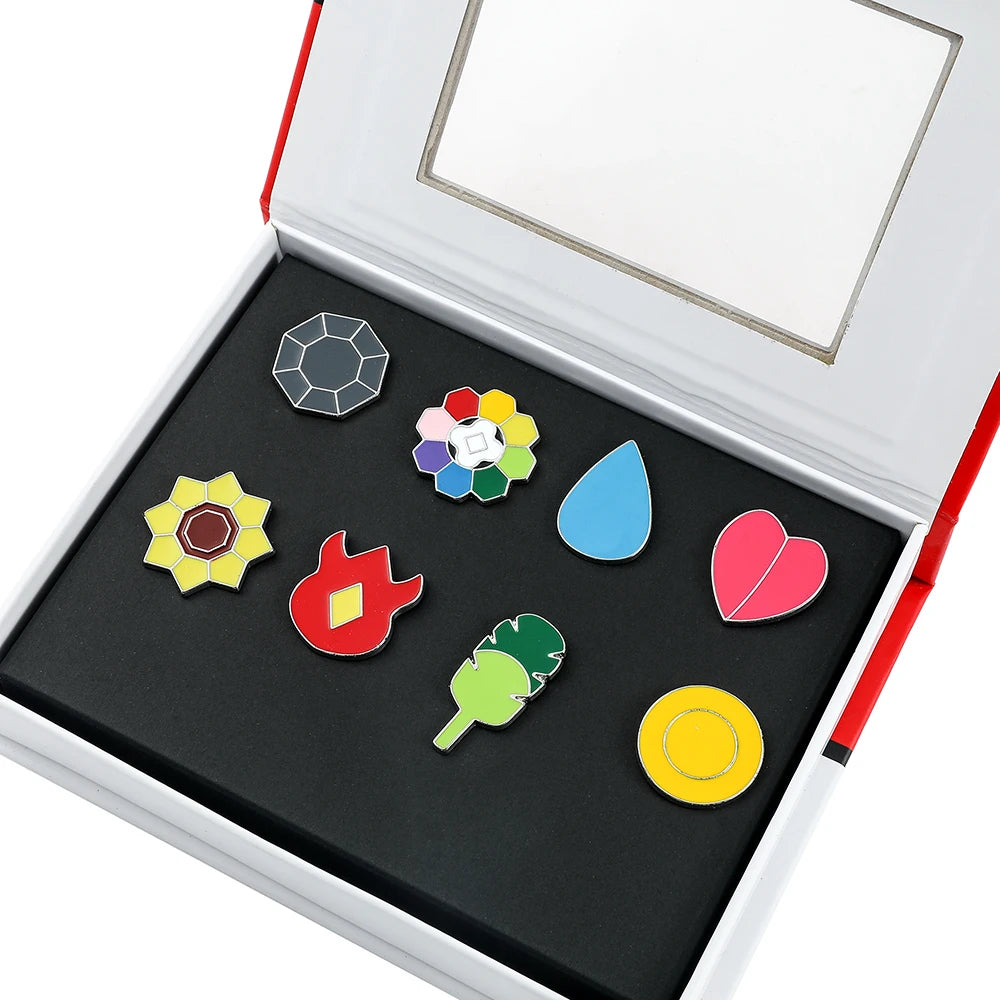 Pokemon Gym Badges Kanto Johto Hoenn Sinnoh Unova Kalos League Region Orange Islands Pins Brooches Box Set Pocket Monster