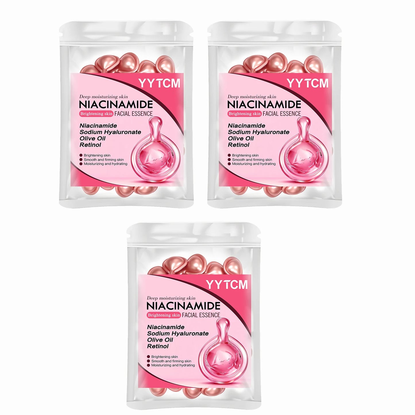 Niacinamide Facial Essence Capsules, Containing Retinol, Olive Fruit Oil, Gardenia Extract, Brighten Skin Tone, Moisturize and Hydrate, and Smooth and Soften Skin (0.5Gx30 Capsules)/Bag-1 Bag
