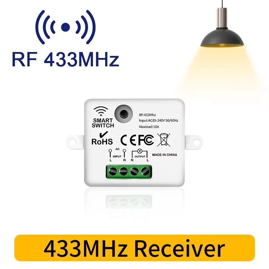 RF 433MHz Wireless 10A Relay Receiver Remote Control Light Switch 220V 110V Mini Round Button Wall Panel Switch For LED Lamp