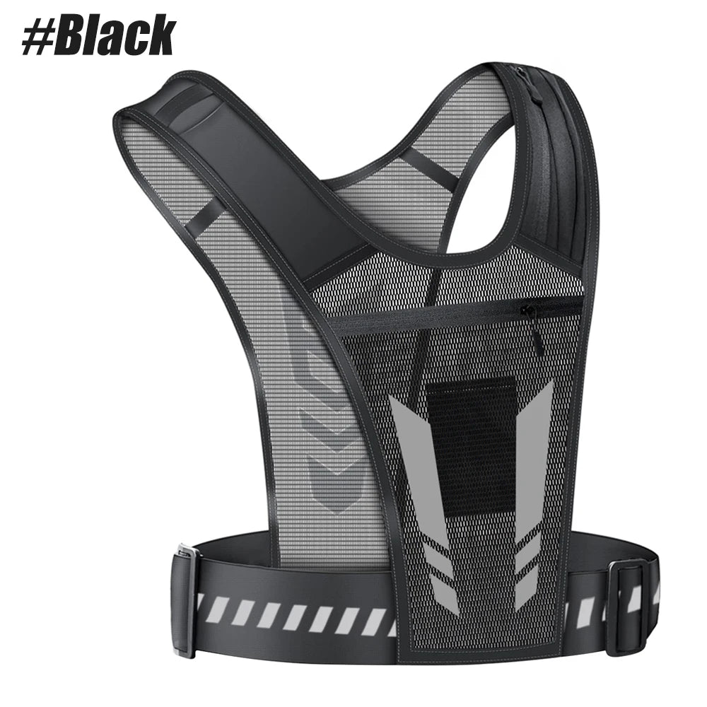 Reflective Running Vest with Phone Holder & Key Pocket | Adjustable Strap for Men Women Night Jogging Walking Gym Exercise Gear