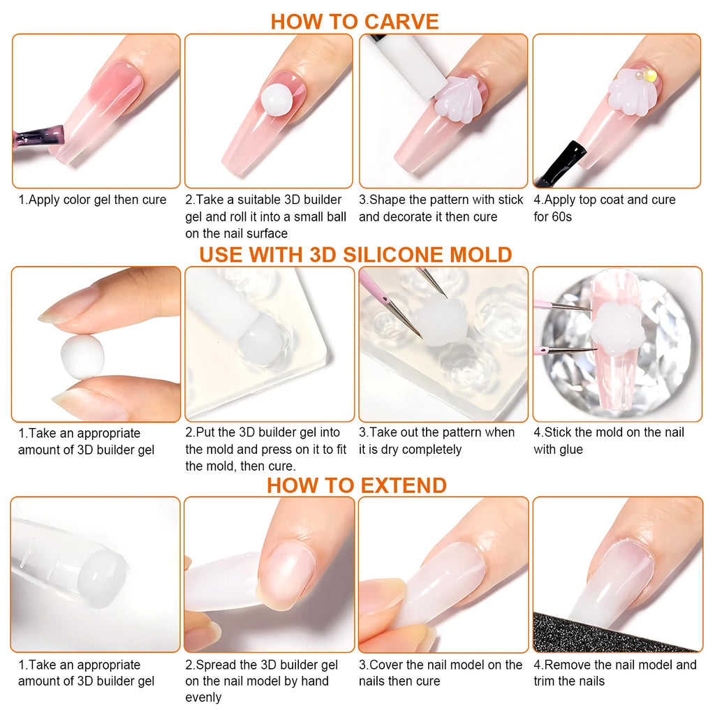 TWOING 15g Clear & White Non Stick Hand Extension Gel 3D Shaping Sculpting Carving Nail Art Solid Hard Gel for Fake Nail
