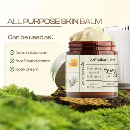 60g Beef Tallow Cream Deeply Moisturizing, Brightening, Anti-Wrinkle, Grass-Fed Beef Butter, Wild Honey, Facial and Body Lotion, Skincare, Rich in Vitamins