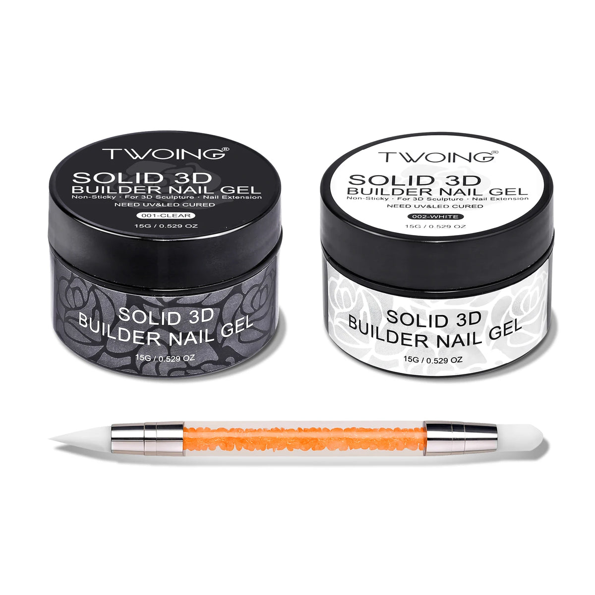 TWOING 15g Clear & White Non Stick Hand Extension Gel 3D Shaping Sculpting Carving Nail Art Solid Hard Gel for Fake Nail