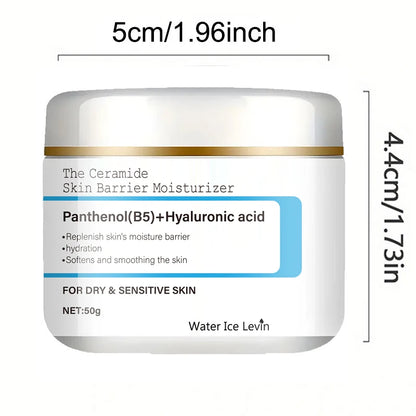 Ceramide Barrier Moisturizer Panthenol Hyaluronic Acid. Instantly Lifts Firms. Hydrates Smooths. Dry Sensitive Skin Relief.