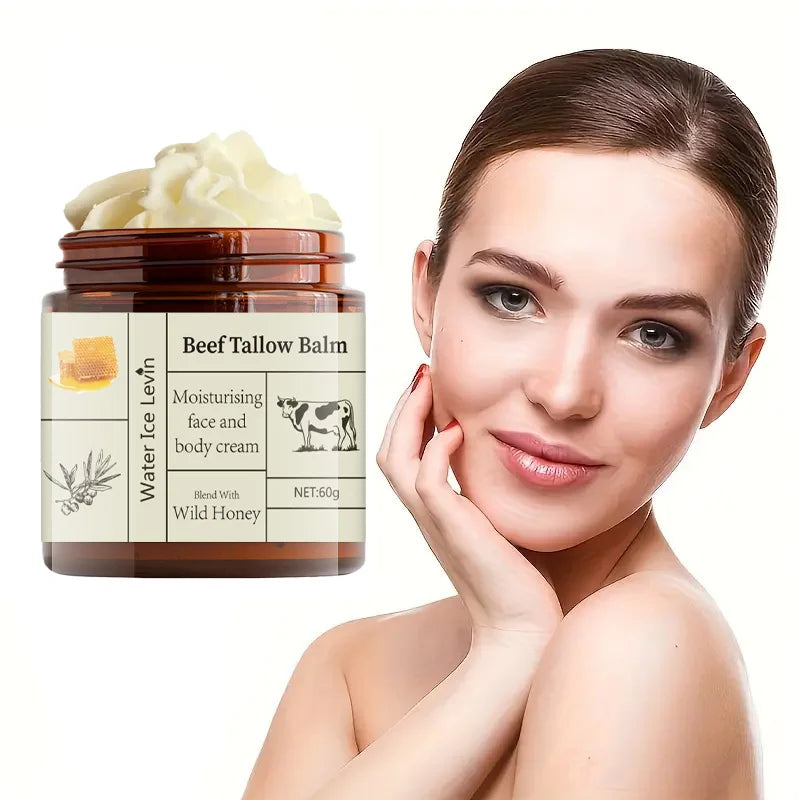 60g Beef Tallow Cream Deeply Moisturizing, Brightening, Anti-Wrinkle, Grass-Fed Beef Butter, Wild Honey, Facial and Body Lotion, Skincare, Rich in Vitamins
