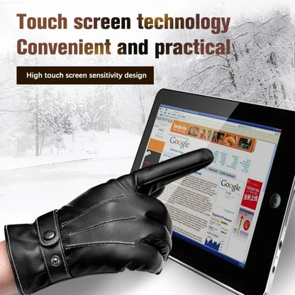 Tolex Men Winter PU Leather Black Gloves Warm Mittens Outdoor Sports Driving Skiing Men's Windproof Gloves Winter Supplies