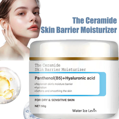 Ceramide Barrier Moisturizer Panthenol Hyaluronic Acid. Instantly Lifts Firms. Hydrates Smooths. Dry Sensitive Skin Relief.