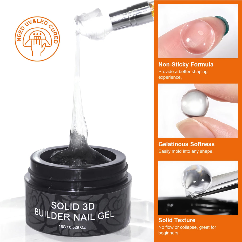 TWOING 15g Clear & White Non Stick Hand Extension Gel 3D Shaping Sculpting Carving Nail Art Solid Hard Gel for Fake Nail