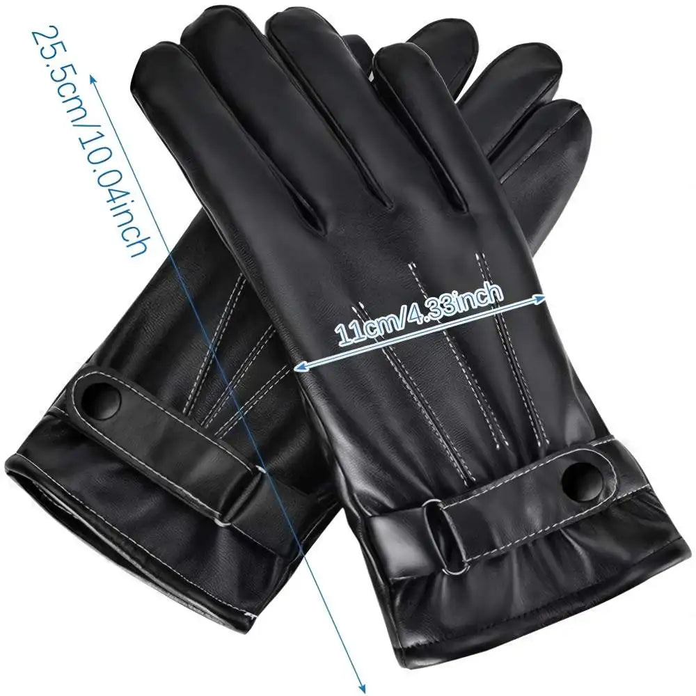 Tolex Men Winter PU Leather Black Gloves Warm Mittens Outdoor Sports Driving Skiing Men's Windproof Gloves Winter Supplies