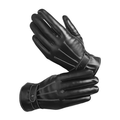 Tolex Men Winter PU Leather Black Gloves Warm Mittens Outdoor Sports Driving Skiing Men's Windproof Gloves Winter Supplies