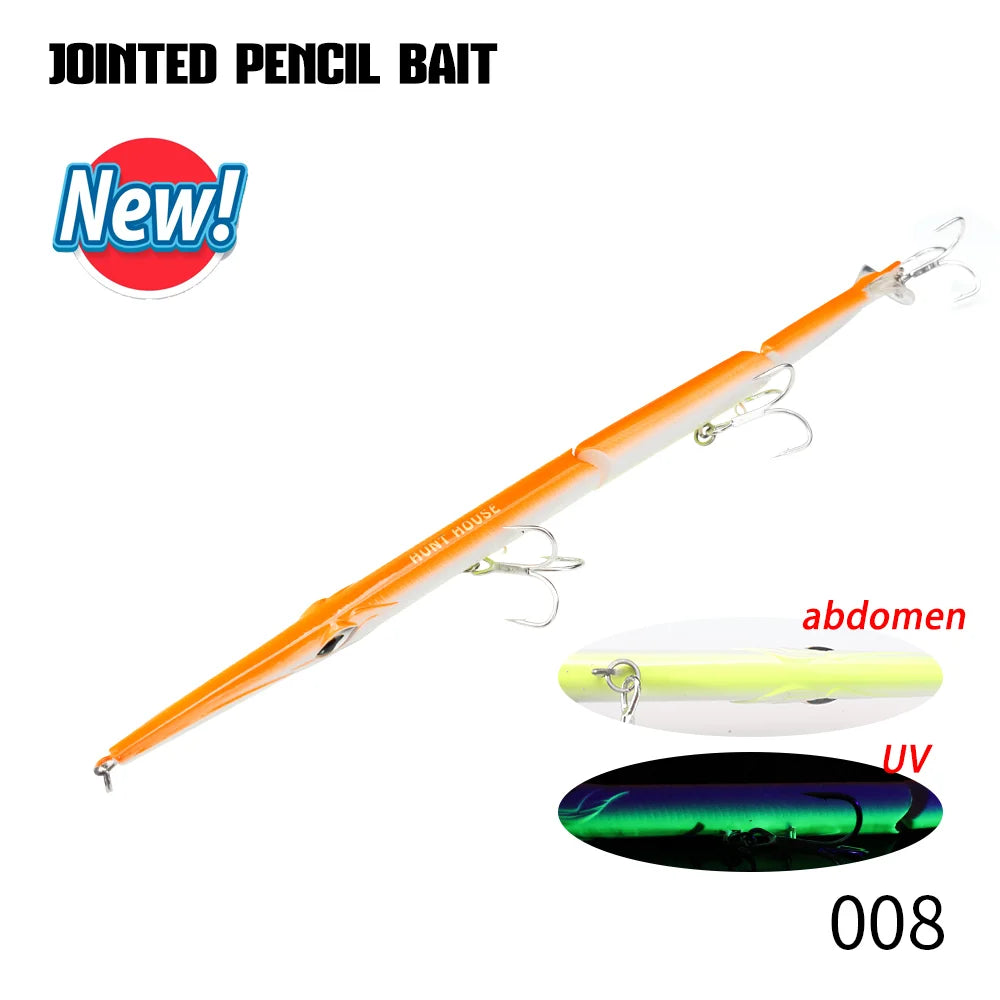 Hunthouse Jointed Pencil Bait 3 Section Fishing Lure 180mm/22g 255mm/30.6g Needle Sinking Swimbait For Bluefish Seabass Tackle