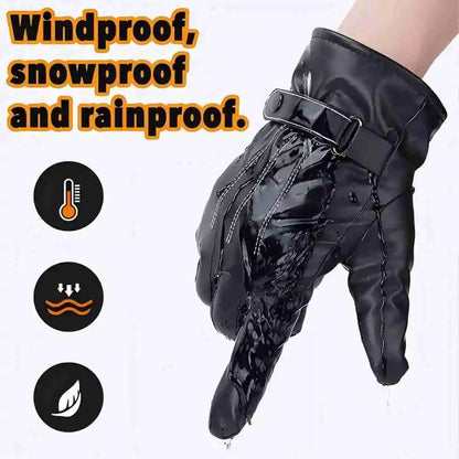 Tolex Men Winter PU Leather Black Gloves Warm Mittens Outdoor Sports Driving Skiing Men's Windproof Gloves Winter Supplies