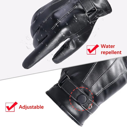 Tolex Men Winter PU Leather Black Gloves Warm Mittens Outdoor Sports Driving Skiing Men's Windproof Gloves Winter Supplies