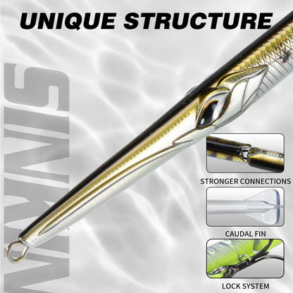 Hunthouse Jointed Pencil Bait 3 Section Fishing Lure 180mm/22g 255mm/30.6g Needle Sinking Swimbait For Bluefish Seabass Tackle