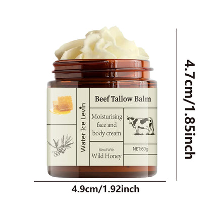60g Beef Tallow Cream Deeply Moisturizing, Brightening, Anti-Wrinkle, Grass-Fed Beef Butter, Wild Honey, Facial and Body Lotion, Skincare, Rich in Vitamins
